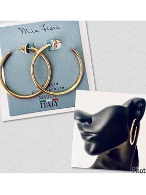 NWT Gorgeous Mia Fiore 18”D Hoops 18kt Gold Pleated Bronze Hoop earrings